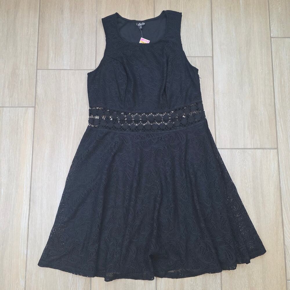 Vintage Y2K Deb Womens 3X Black Lace Fit Flare Dress Mall Goth Party Plus Size